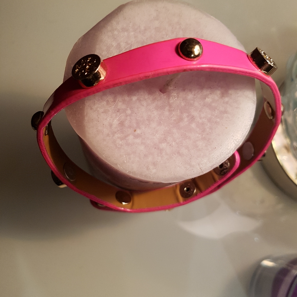 Authentic Tory Burch neon pink wrap bracelet with xs rose gold kate spade bangle